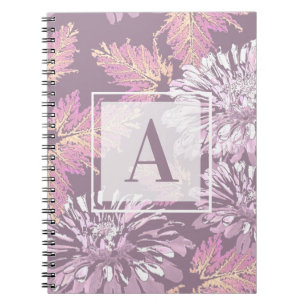 Roze bloemen, waterverf, monogram, personaliseren notitieboek