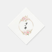 Roze Bloemen Waterverf paar Initialen bruiloft Servet (Hoek)