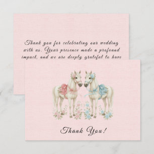 Roze Bloemen Waterverf Paardenbruiloft Bedankkaart