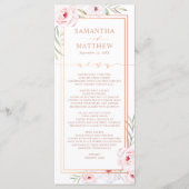 Roze Bloemen Waterverf Roos Goud Bruiloft Menu (Voorkant)