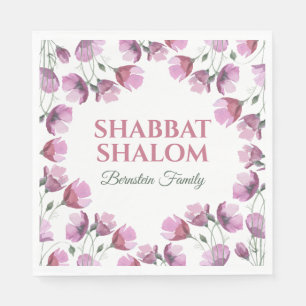 Roze Bloemen Waterverf Shabbat Servet