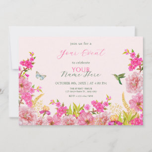 Roze Bloemen waterverf tropische vogel Kaart