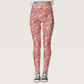 Roze bloemen Waterverf voor haar Leggings (Voorkant)