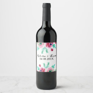 Roze bloemen Waterverven Bouquet Illustratie Wijn Etiket