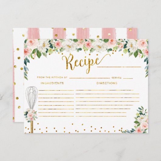 Roze Bloemen Weggevoerd Bruiloft Recept Briefkaart (Voorkant / Achterkant)