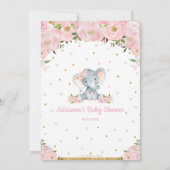 Roze Bloemen Whimsical Olifant Meisje Baby shower Kaart (Achterkant)