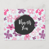 Roze bloemen Whimsical Retro Pattern Dank u Briefkaart (Voorkant)