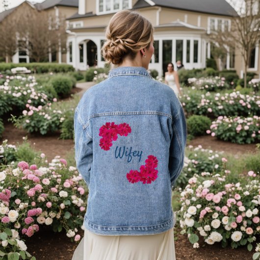 Roze Bloemen Wifey Denim Jacket (Huwelijk Achterkant)