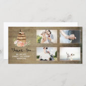 Roze Bloemen Wijn Barrel Rustiek Dank u Bruiloft Bedankkaart (Voorkant / Achterkant)