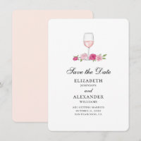 Roze bloemen. Wijnglas. Rozen save the date