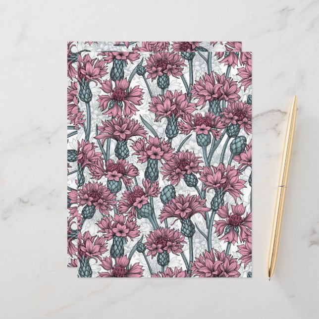 Roze bloemen, wilde bloemen op wit (Voorkant / Achterkant in situ)