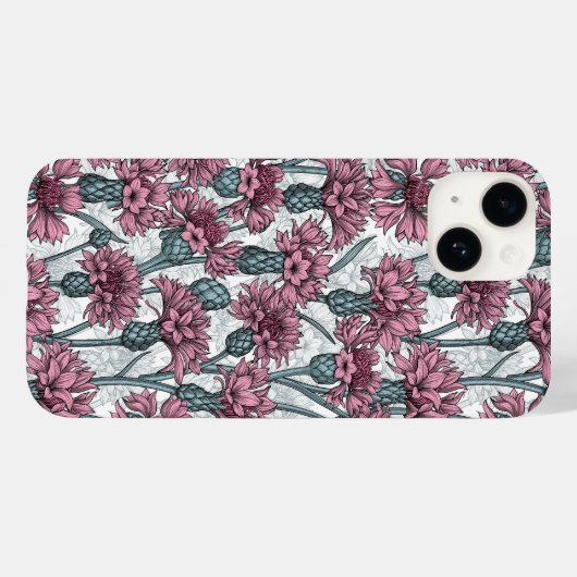 Roze bloemen, wilde bloemen op wit Case-Mate iPhone case (Achterkant (horizontaal))