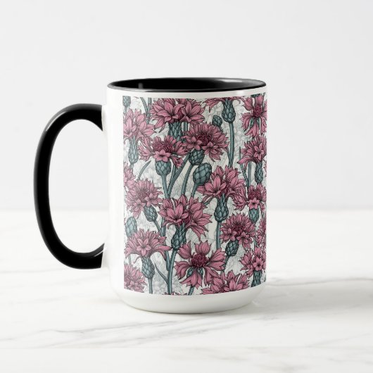 Roze bloemen, wilde bloemen op wit mok (Links)