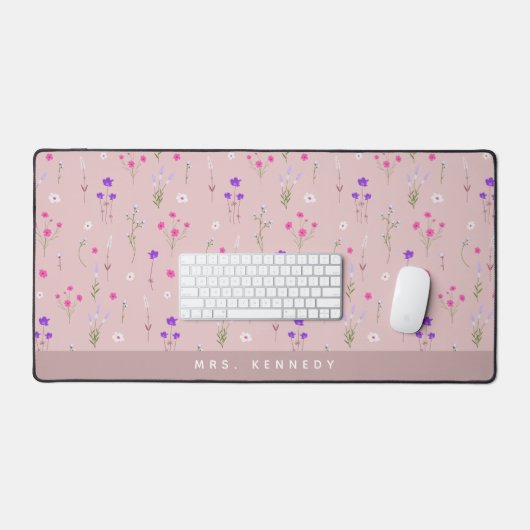 Roze Bloemen Wildflower Patroon Trendy Leraar Bureaumat (Keyboard & Muis)