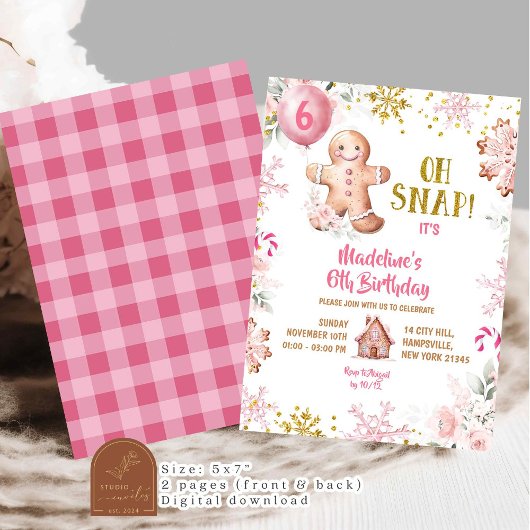 Roze Bloemen Winter Gingerbread House Verjaardag M Kaart