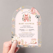 Roze Bloemen Winter Wonderland Arch Baby shower Acryl Uitnodigingen (Insitu (Draagbaar))