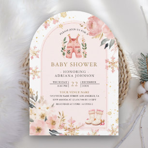 Roze Bloemen Winter Wonderland Arch Baby shower Kaart