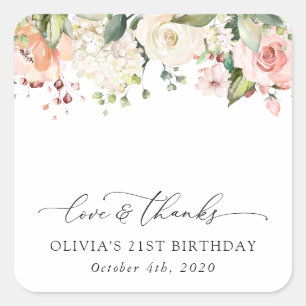 Roze bloemen, witte bloemen, Boho, Birthday Vierkante Sticker