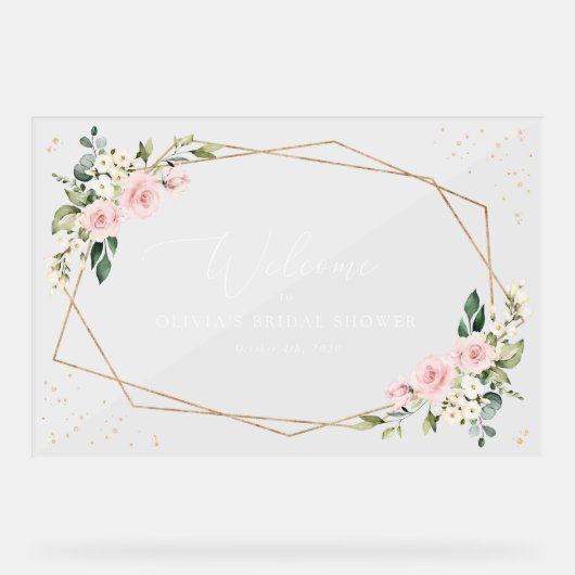 Roze bloemen, Witte bloemen, Boho, Bridal Welkom Acryl Bord (Voorkant)