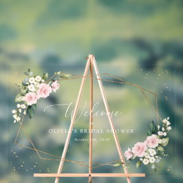 Roze bloemen, Witte bloemen, Boho, Bridal Welkom Acryl Bord