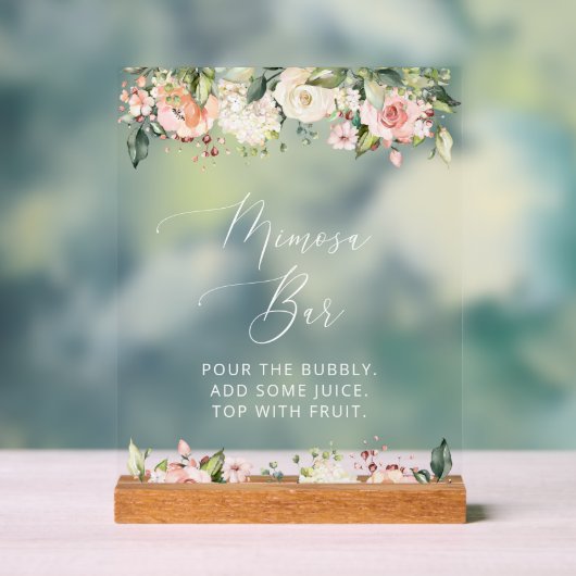 Roze bloemen, witte bloemen, Boho, Mimosa Bar Acryl Bord (Neutraal)
