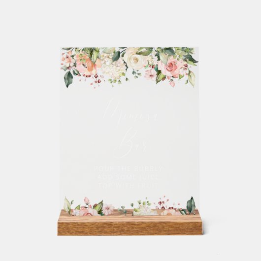 Roze bloemen, witte bloemen, Boho, Mimosa Bar Acryl Bord (Voorkant)