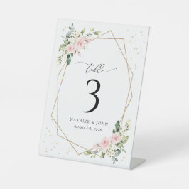 Roze bloemen, witte bloemen, Boho, tabelnummers Reclamebord Met Voetstuk