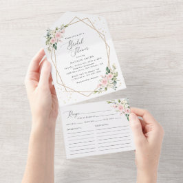 Roze bloemen, witte bloemen, Boho, Vrijgezellenfee All In One Uitnodiging