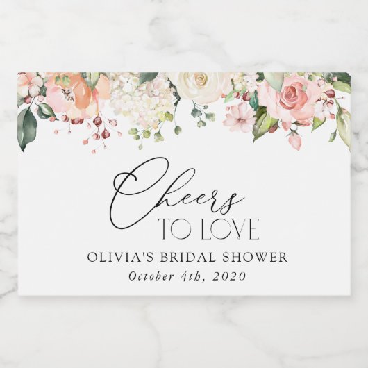 Roze bloemen, witte bloemen, Boho, Vrijgezellenfee Sparkling Wijnetiket (Enkel label)