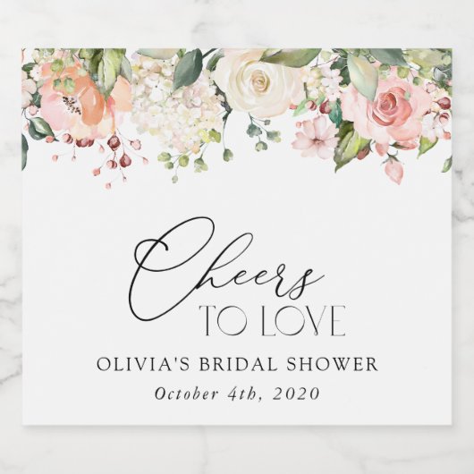 Roze bloemen, witte bloemen, Boho, Vrijgezellenfee Sparkling Wijnetiket (Enkel label)