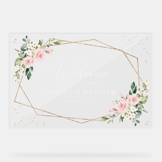 Roze bloemen, Witte bloemen, Boho, Weddenschap Acryl Bord (Voorkant)