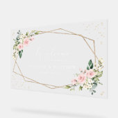 Roze bloemen, Witte bloemen, Boho, Weddenschap Acryl Bord (Hoek)