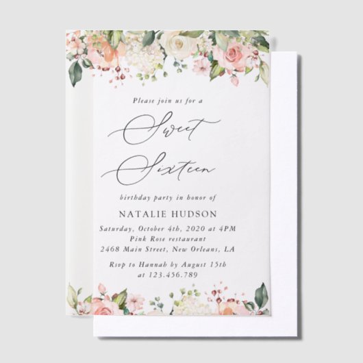 Roze bloemen, witte bloemen, Boho, zoet 16 Vellum Uitnodigingen (Offset)