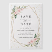 Roze bloemen, witte bloemen, bruiloft save the dat vellum uitnodigingen (Voorkant)