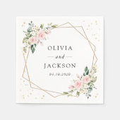 Roze bloemen, witte bloemen, groen, bruiloft servet (Voorkant)