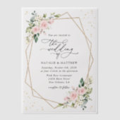 Roze bloemen, witte bloemen, groen, bruiloft vellum uitnodigingen (Voorkant)