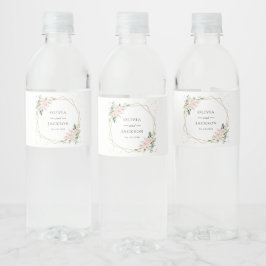 Roze bloemen, witte bloemen, groen, bruiloft waterfles etiket