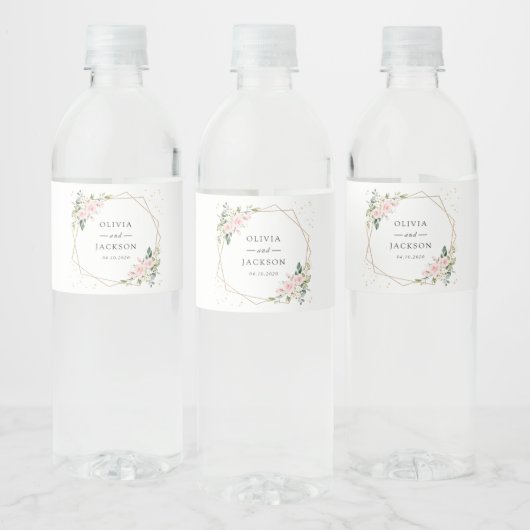 Roze bloemen, witte bloemen, groen, bruiloft waterfles etiket (Flessen)