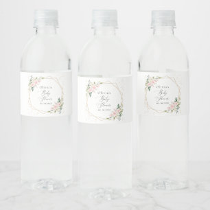 Roze Bloemen, Witte Bloemen, Groene Planten, Baby Waterfles Etiket