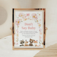 Roze Bloemen Woodland Dieren zeggen geen Baby