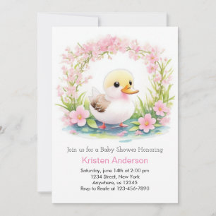Roze Bloemen Zalig Duckling Meisje Baby shower Kaart
