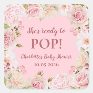 Roze Bloemen Ze is klaar om Pop Baby shower Label