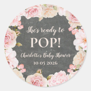 Roze Bloemen Ze is klaar om Pop Baby shower Label