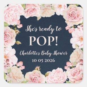 Roze Bloemen Ze is klaar om Pop Baby shower Label