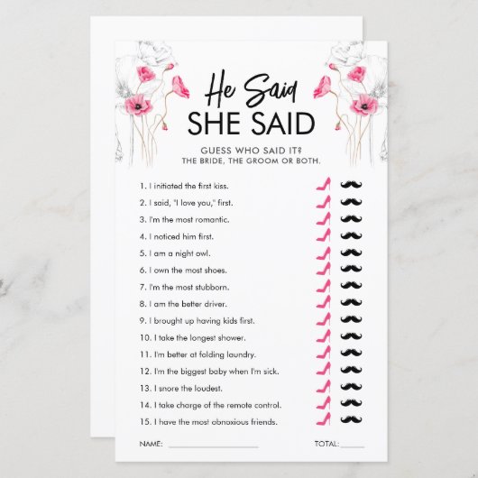 Roze bloemen zei dat ze het spel zei |  (Voorkant / Achterkant)