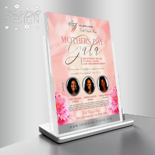 Roze Bloemen & Zilver Moederdag Gala Kerk Flyer