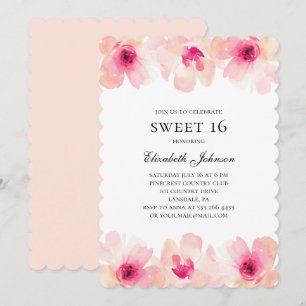 Roze bloemen zoet 16. Blush floral 16e verjaardag Kaart