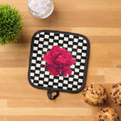 Roze Bloemen Zwart en Wit Geruit 4jan Pannenlap (Top down)