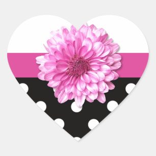 Roze bloemen zwart wit polka stippen girly hart sticker