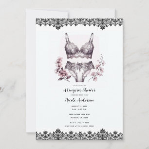 Roze Bloemen & Zwarte Kant Lacey Lingerie Douche Kaart